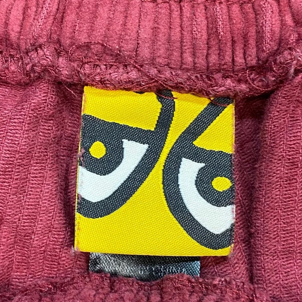 Krooked Skateboards Corduroy Pants Sz XL Mens Burgundy Skater Eyes Logo Lounge